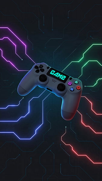 Game Tech, Neon, Playstation, console, controller, gamer, gaming, glow neon, technology, HD phone wallpaper