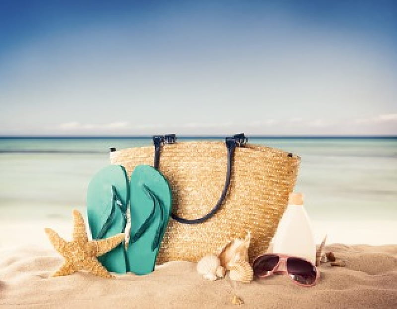 Summer, beach, sand, summer time, shells, sky, sea, hat, HD wallpaper ...