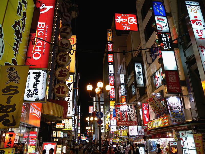 japan, osaka, night, markets, vendors, people, urban, City, HD wallpaper