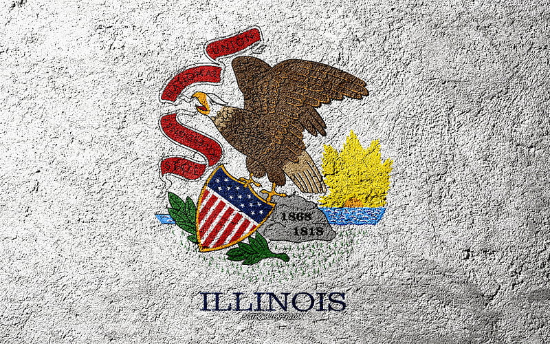 Flag of State of Illinois, concrete texture, stone background, Illinois flag, USA, Illinois State, flags on stone, Flag of Illinois, HD wallpaper