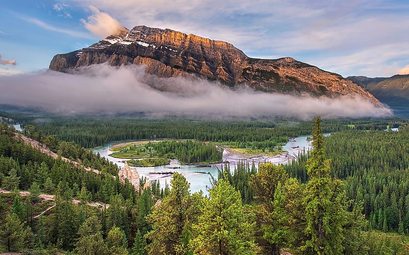 Bow River, Canada, river, National Park, Canada, mountains, Banff, HD wallpaper