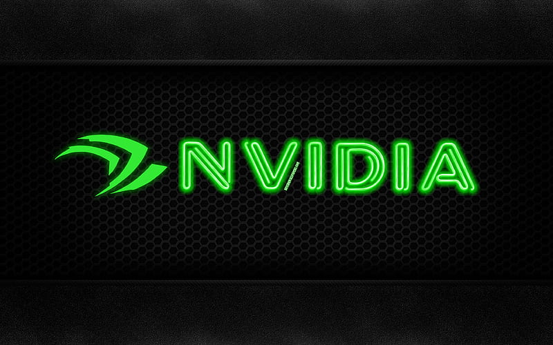 Nvidia neon logo, creative, metal background, Nvidia logo, HD wallpaper