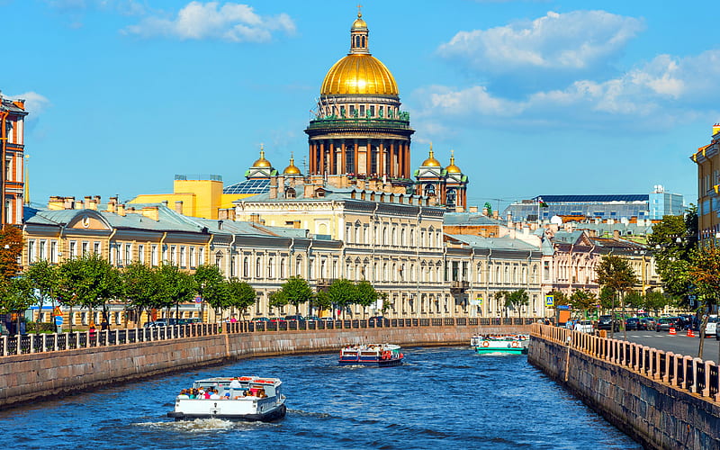 Saint Petersburg Neva River, Saint Isaacs Cathedral, russian landmarks, Russia, HD wallpaper