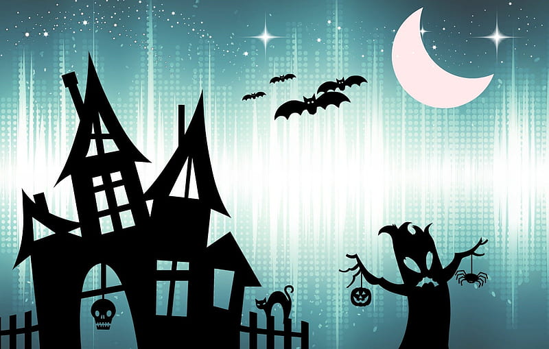 Halloween night, halloween, haunted house, black, by cehenot, tree ...