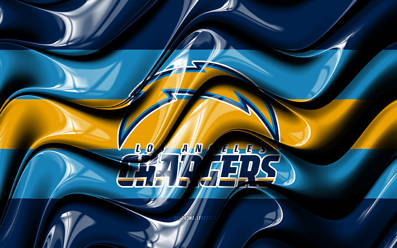 Los Angeles Chargers flag blue and yellow 3D waves, NFL, american football team, Los Angeles Chargers logo, american football, Los Angeles Chargers, LA Chargers, HD wallpaper