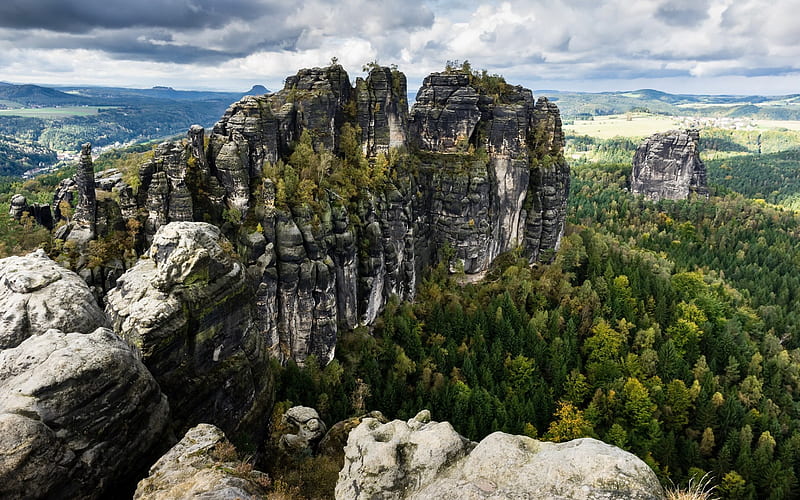 Bad Schandau, rocks, mountain valley, mountain landscape, forest Germany, Saxony, HD wallpaper