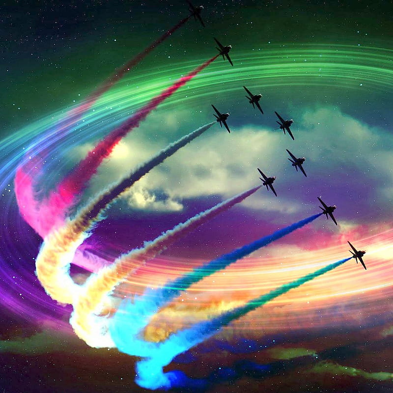 ACROBATIC Squadron, airplane, jet, hop, rainbow, squadron, HD phone wallpaper