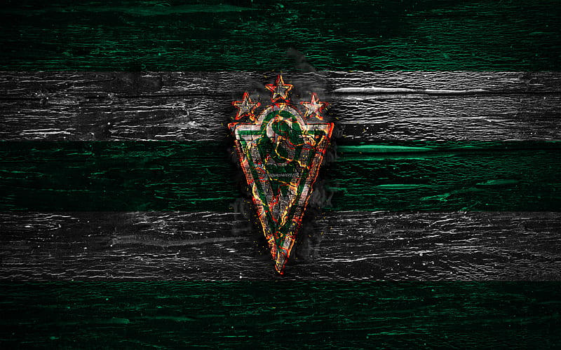 Santiago Wanderers FC, fire logo, Chile Primera Division, green and white lines, Chilean football club, grunge, CD Santiago Wanderers, football, soccer, Santiago Wanderers logo, wooden texture, Chile, HD wallpaper