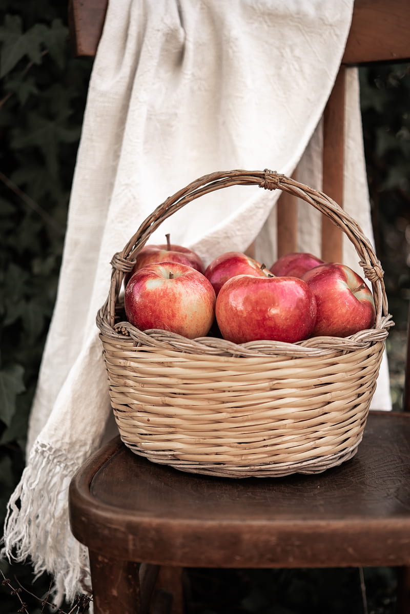 apples, basket, fruit, red, HD phone wallpaper