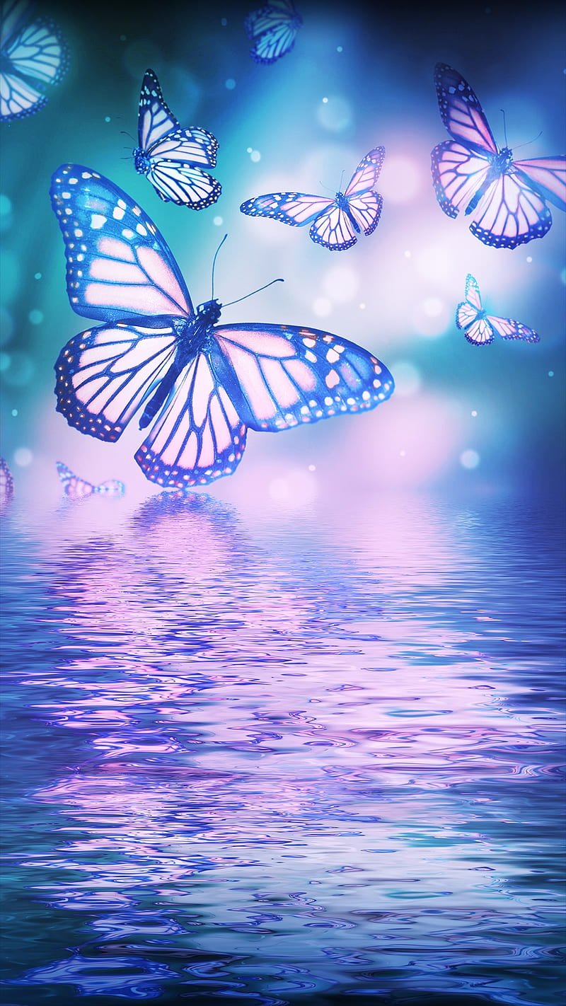 Pastel Butterflies, blue, butterfly, pink, purple, teal, HD phone wallpaper