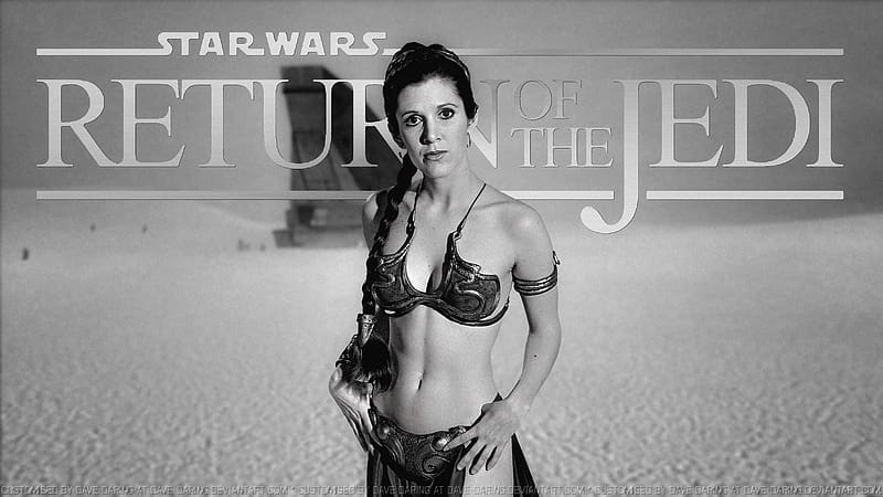 Carrie Fisher Slave Girl Princess VI V2, slave girl princess, celebrities, actrice, people, carrie fisher, black and white, HD wallpaper