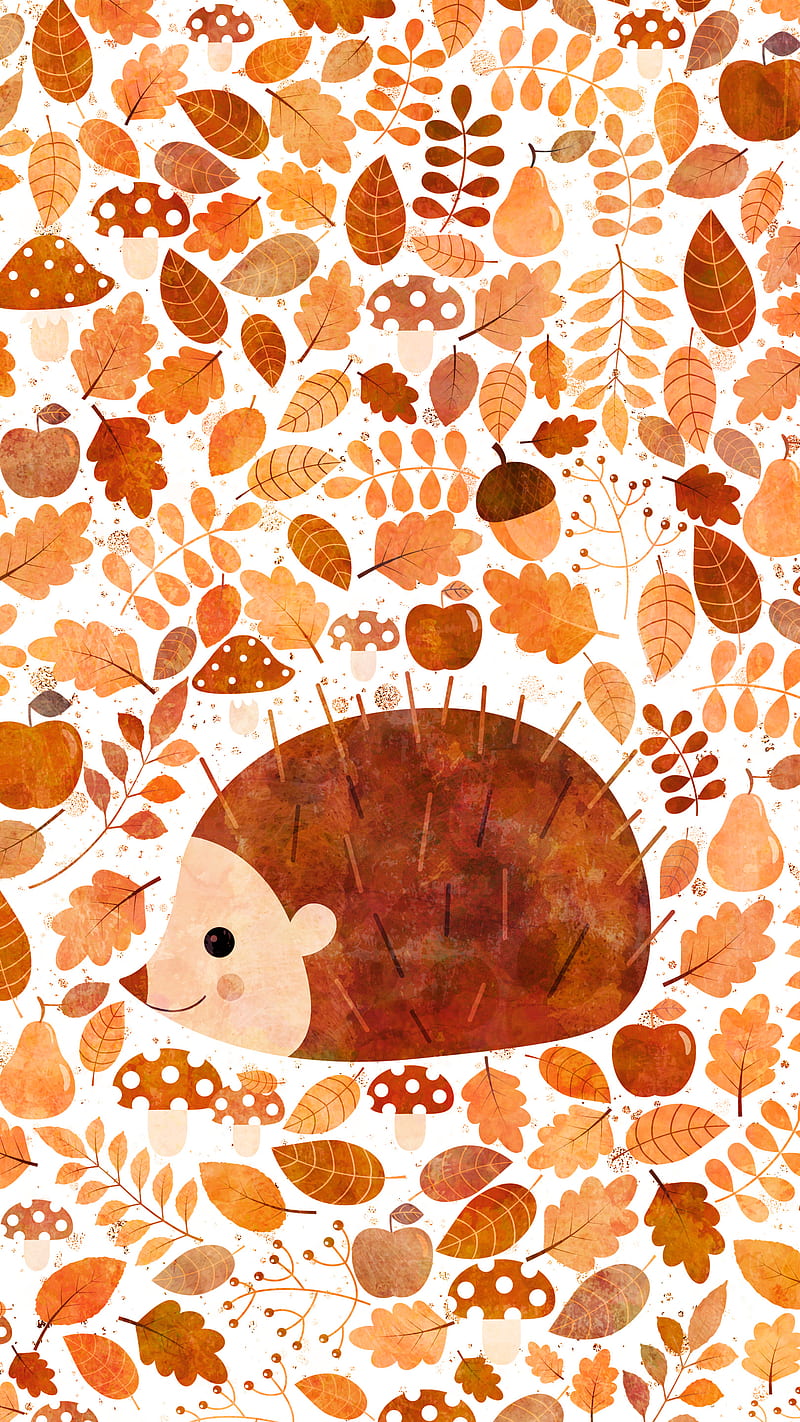 Kawaii Autumn Hedgehog Kawaii Koteto Thanksgiving animal autumn baby  background HD phone wallpaper  Peakpx