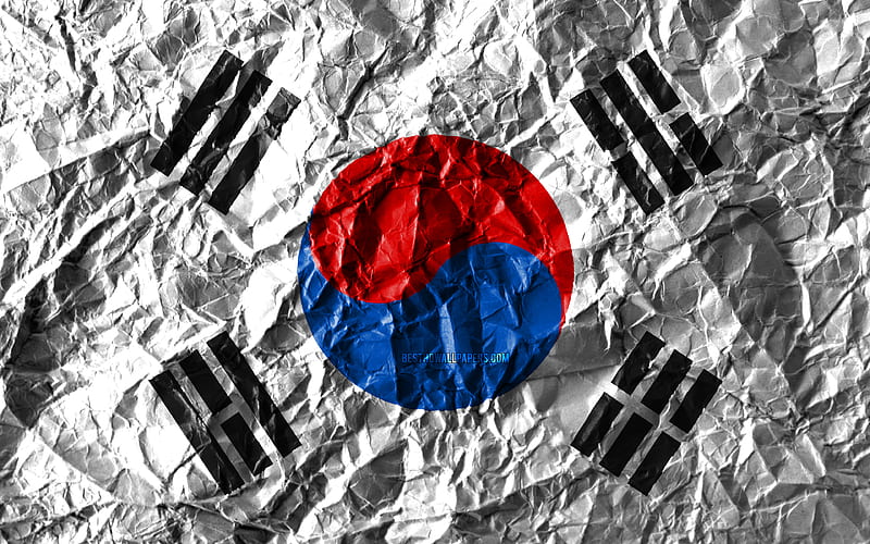 South Korean flag crumpled paper, Asian countries, creative, Flag of South Korea, national symbols, Asia, South Korea 3D flag, South Korea, HD wallpaper