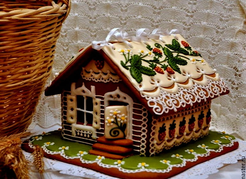 Christmas Gingerbread House, Brown, Green, White, graphy, Gingerbread, House, HD wallpaper