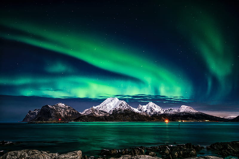 Fantastic Aurora Borealis, beauty, aurora borealis, teal, sky, Norway, night, blue, graphy, green, nature, HD wallpaper