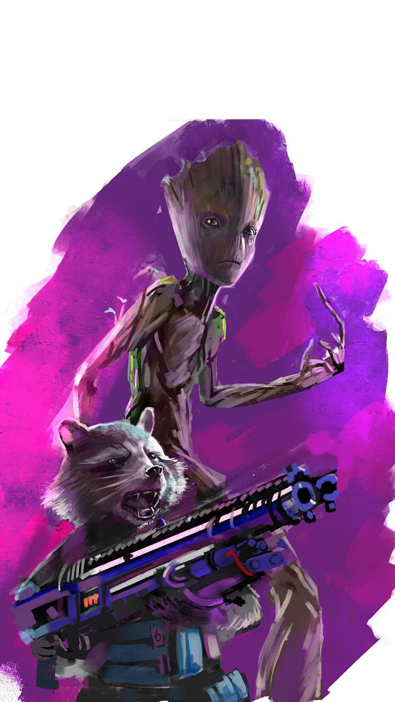 Rocket and Groot, rocket, groot, guardians of the galaxy, marvel, HD phone wallpaper