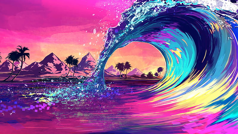 Retro Wave Ocean, HD wallpaper