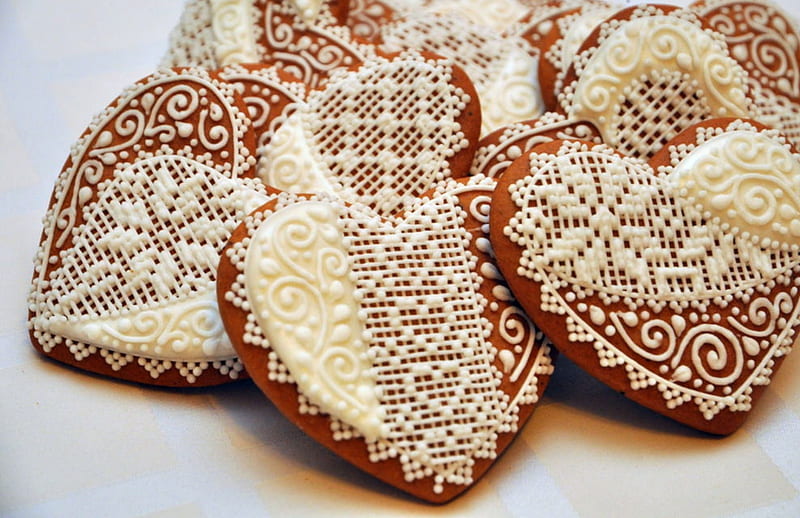 Lacy Gingerbread Mother Day, Brown, White, Heart, Cookies, Mother, Gingerbread, Day, Lacy, HD wallpaper