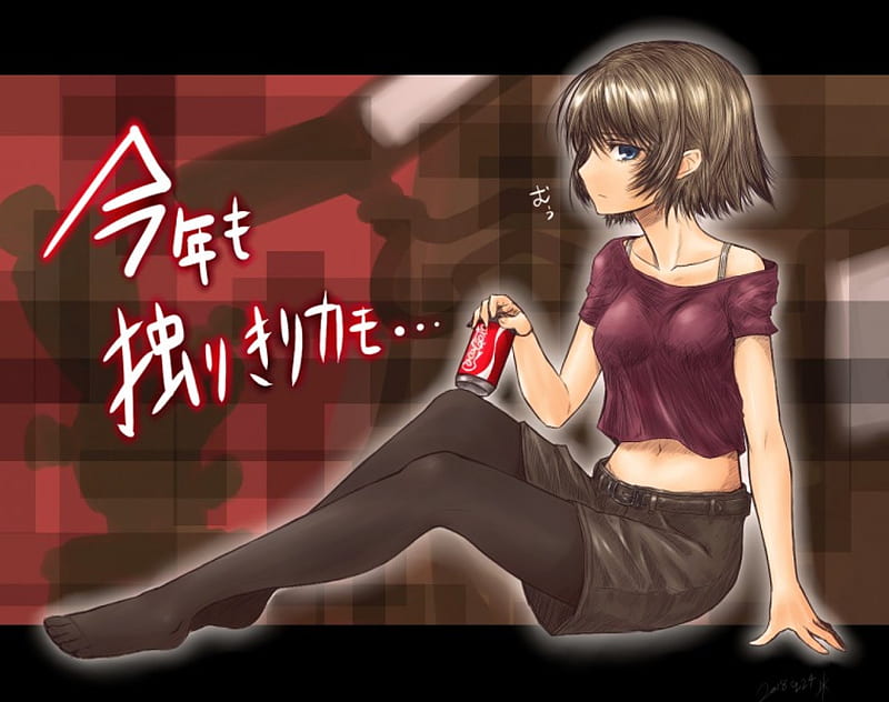 Nono Ichinose, Ichinose, Anime, Black Stockings, HitoHira, Coca Cola, coca cola, Nono, Brown Skirt, Anime Girl, HD wallpaper
