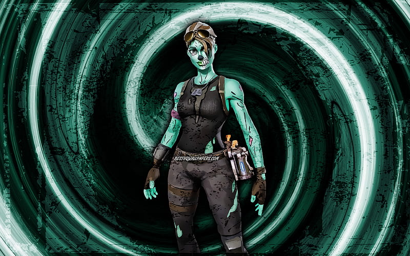 Ghoul Trooper, turquoise grunge background, Fortnite, vortex, Fortnite characters, Ghoul Trooper Skin, Fortnite Battle Royale, Ghoul Trooper Fortnite, HD wallpaper