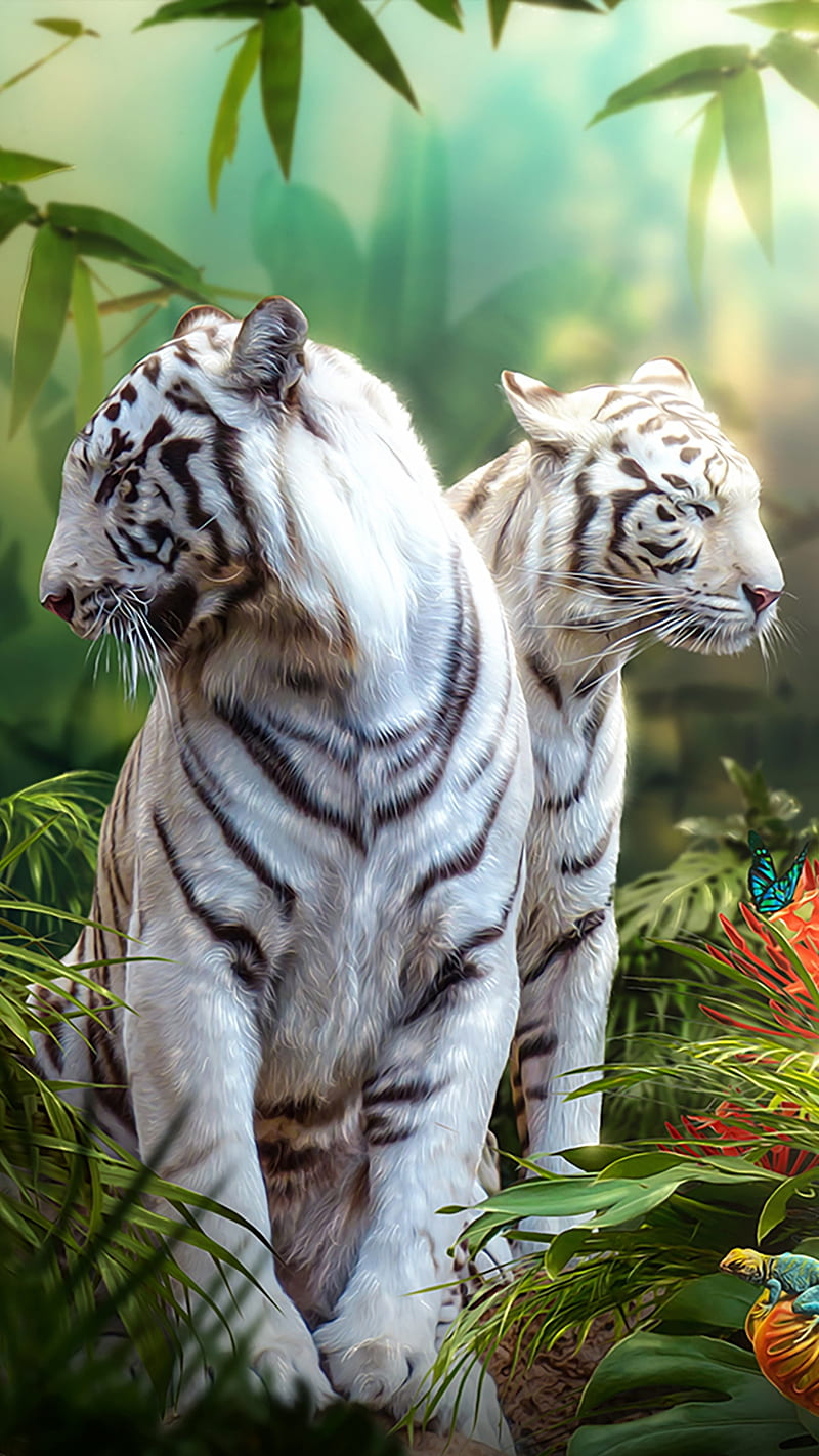White tigers, 3d, animal, tiger, wild, HD phone wallpaper | Peakpx