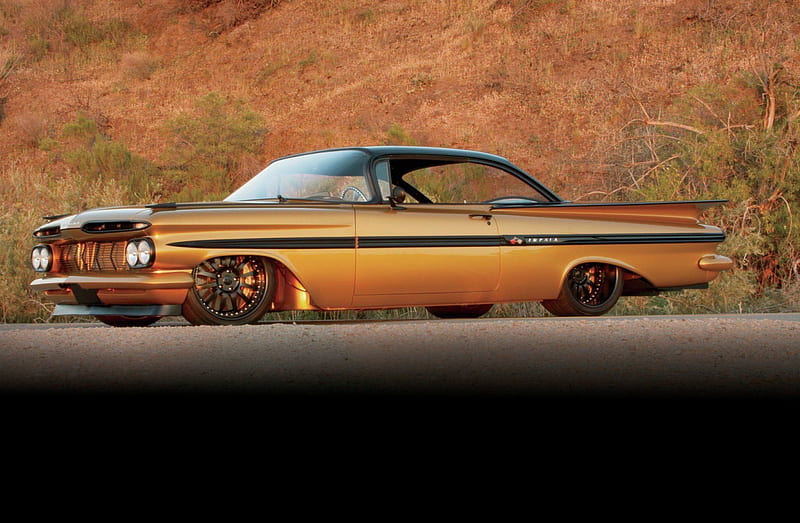 1959-Chevrolet-Impala, Classic, Impy, Gm, Gold, HD wallpaper