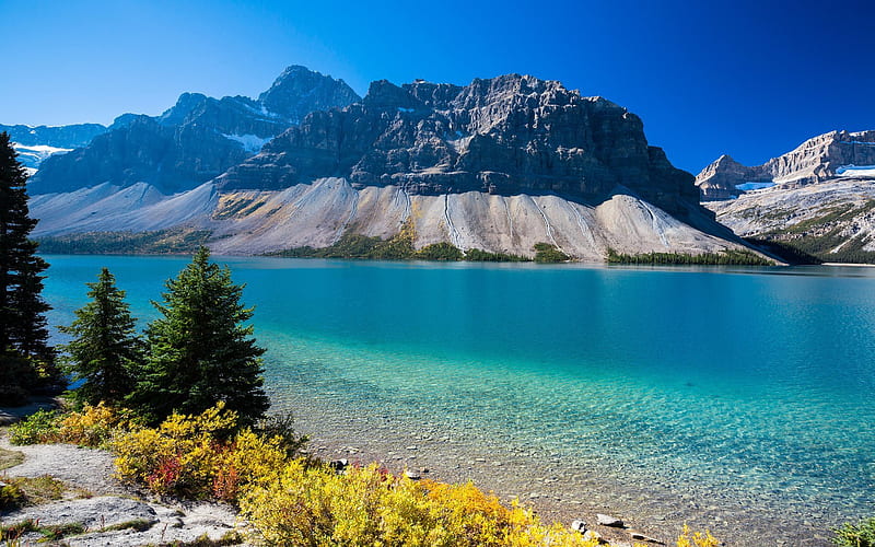 Canada, summer, lake, mountains, Alberta, HD wallpaper