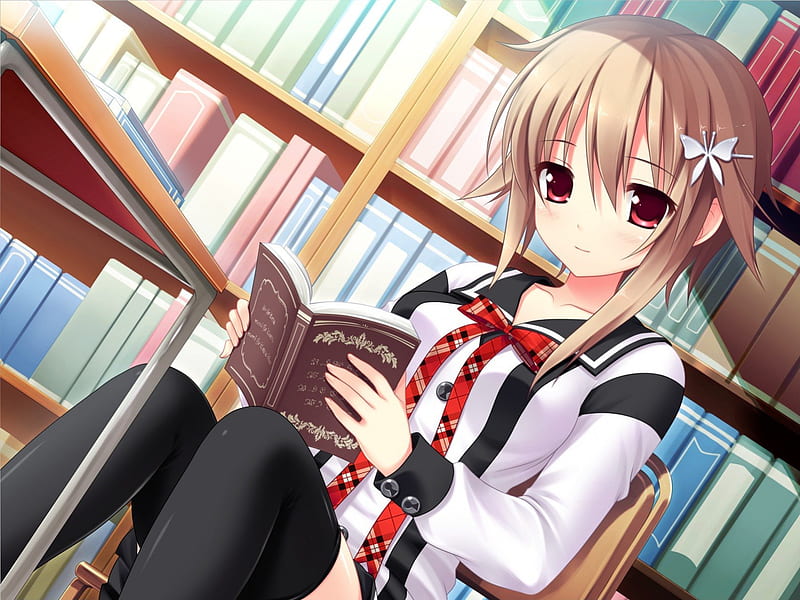 Reading, cute, books, anime, HD wallpaper
