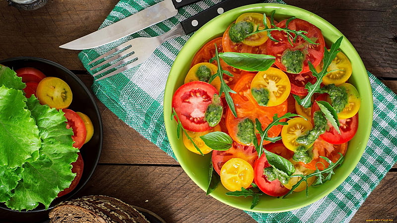 Salad, tomatoes, food, vegetables, HD wallpaper