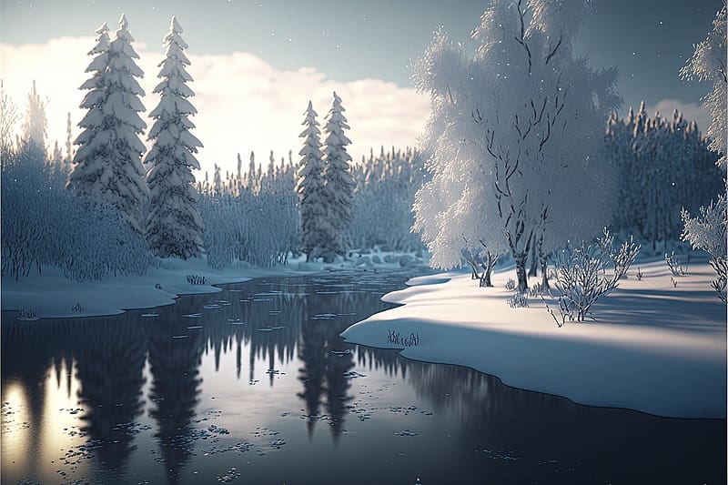 Winter landscape, teli, ho, tajkep, erdo, folyo, fenyok, HD wallpaper