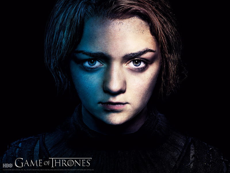 Game of Thrones (TV Series 2011– ), poster, arya stark, game of thrones, black, Maisie Williams, fantasy, girl, actress, tv series, face, HD wallpaper