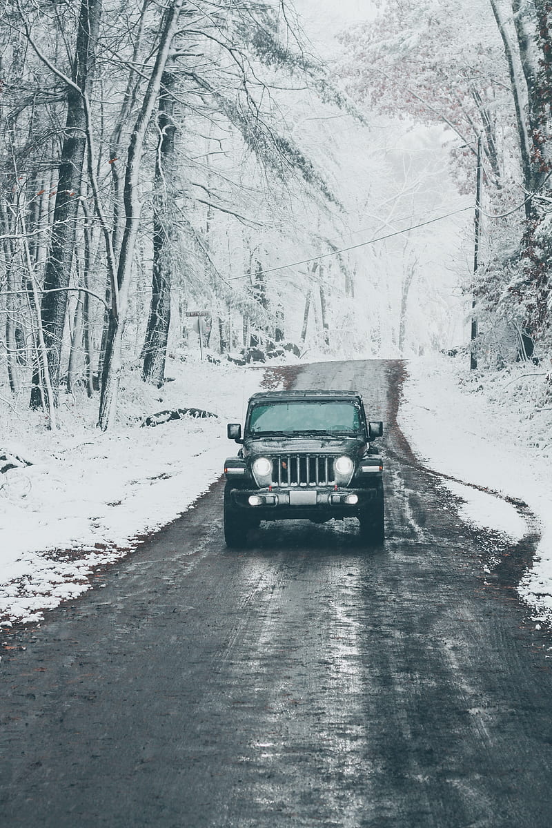 jeep wrangler, jeep, car, suv, road, snow, HD phone wallpaper