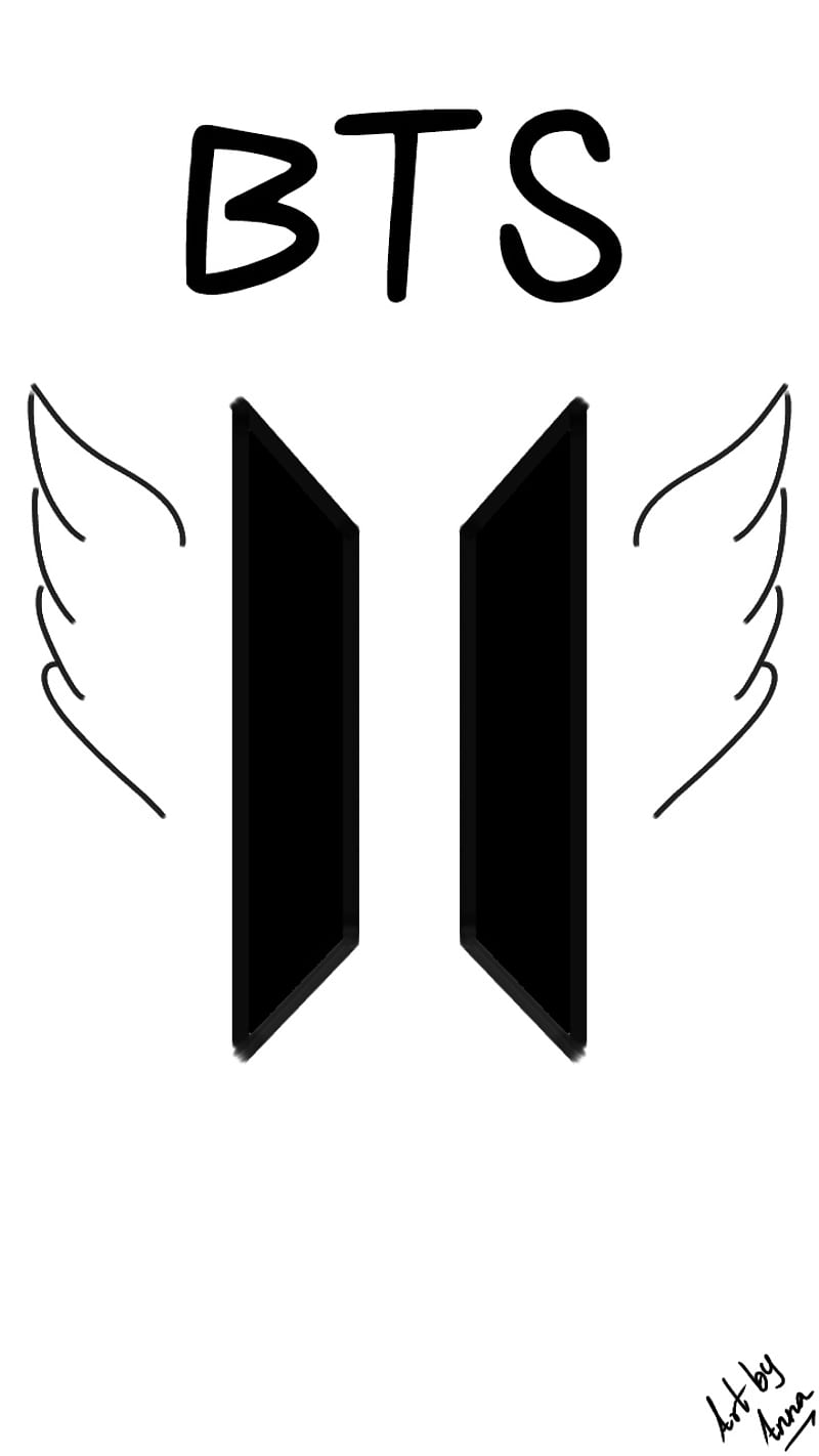Logotipo de bts, en blanco y negro, dibujo de bts, dibujo, alas, Fondo de  pantalla de teléfono HD | Peakpx