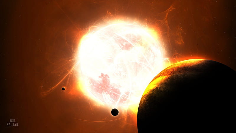 Sun Olympia, moons, sun, planet, space, abstract, star, HD wallpaper