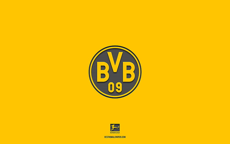 Borussia Dortmund, yellow background, German football team, Borussia Dortmund emblem, Bundesliga, Germany, football, Borussia Dortmund logo, HD wallpaper
