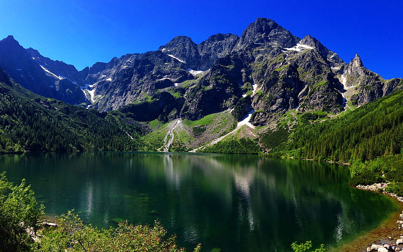 Morskie Oko, summer mountains, Tatras, mountain lake, Polish lakes, Carpathians, Poland, HD wallpaper