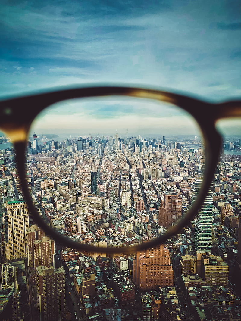 city buildings on eyeglasses view, HD phone wallpaper