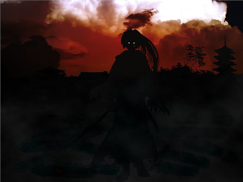 Himura Kenshin, male, sunset, silhouette, warrior, samurai, kenshin, anime,  lone, HD wallpaper | Peakpx