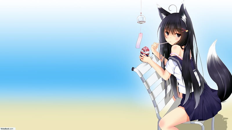 Kitsune, cat, girl, neko, anime, HD wallpaper | Peakpx