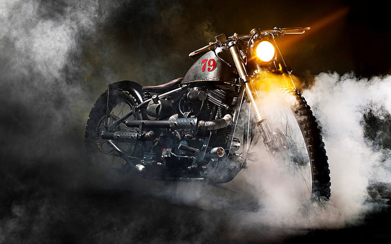 Boneshaker 79, chopper, cool motorcycle, smoke, HD wallpaper