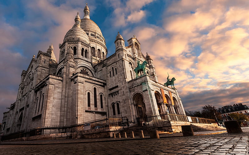 Basilica of the Sacred Heart, Paris, Roman Catholic church, Montmartre, France, attractions, Paris landmarks, HD wallpaper
