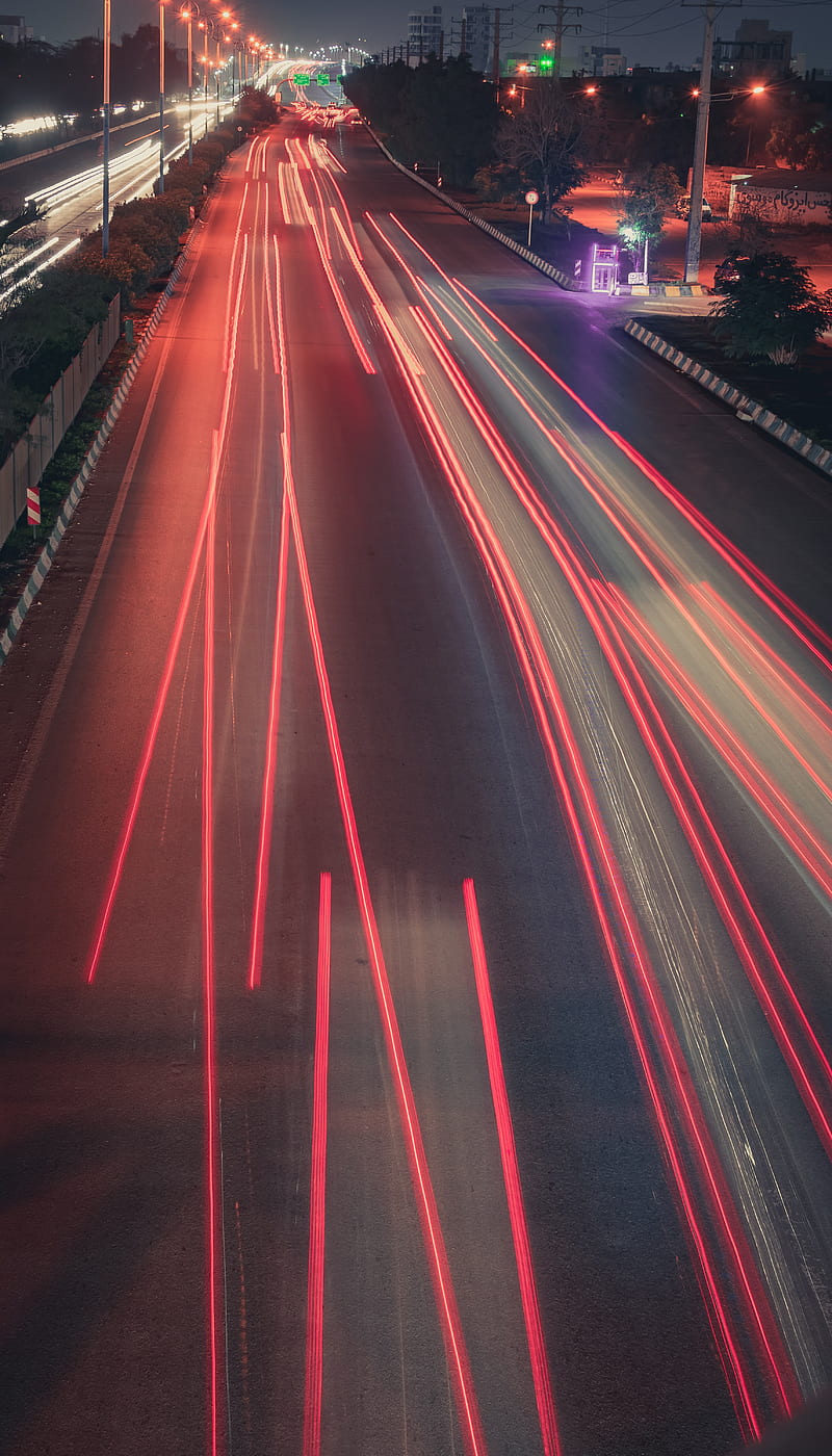 road, lights, long exposure, speed, night city, HD phone wallpaper