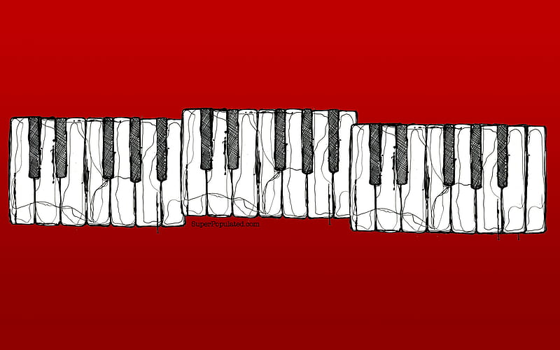 piano keys, red, music, black, simple, keyboard, white, piano, HD wallpaper