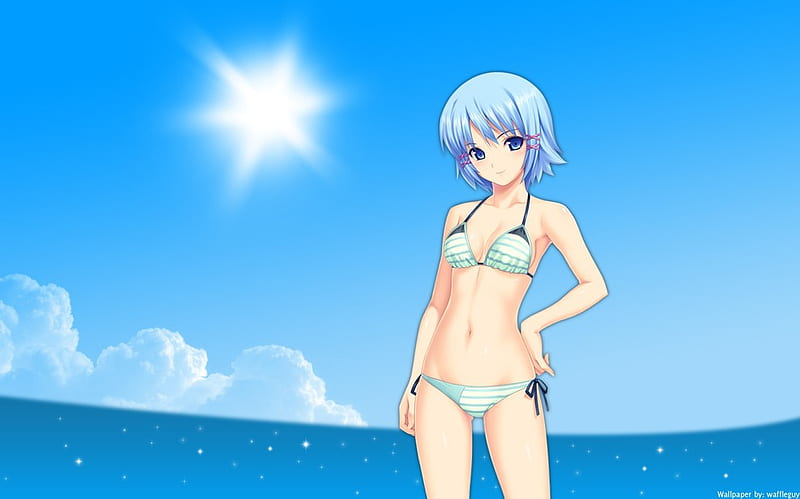Hot Summer, anime blue hair, anime sexy girl, cute, beach, anime, koutaro,  in bikini, HD wallpaper | Peakpx