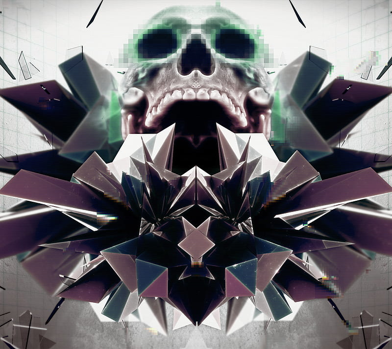 Hued Skull, 3d, 3eedeee, abstract, geometry, hue, in-space, HD wallpaper