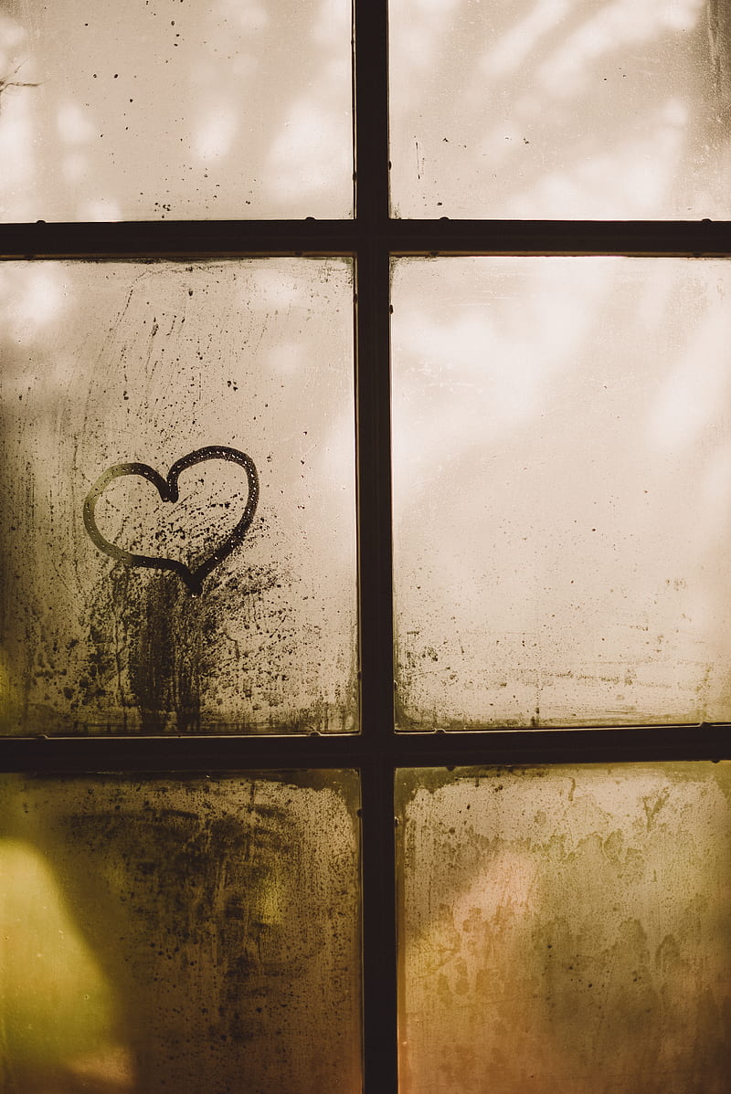 black framed glass window with heart draw, HD phone wallpaper