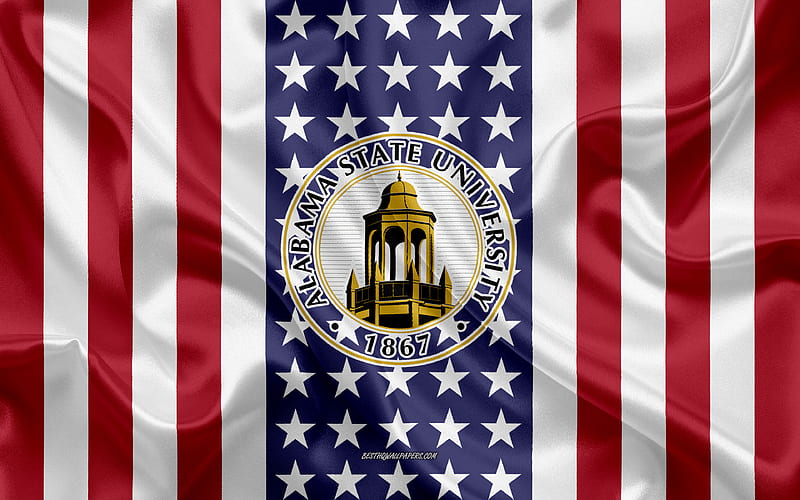 Alabama State University Emblem, American Flag, Alabama State University logo, Montgomery, Alabama, USA, Emblem of Alabama State University, HD wallpaper