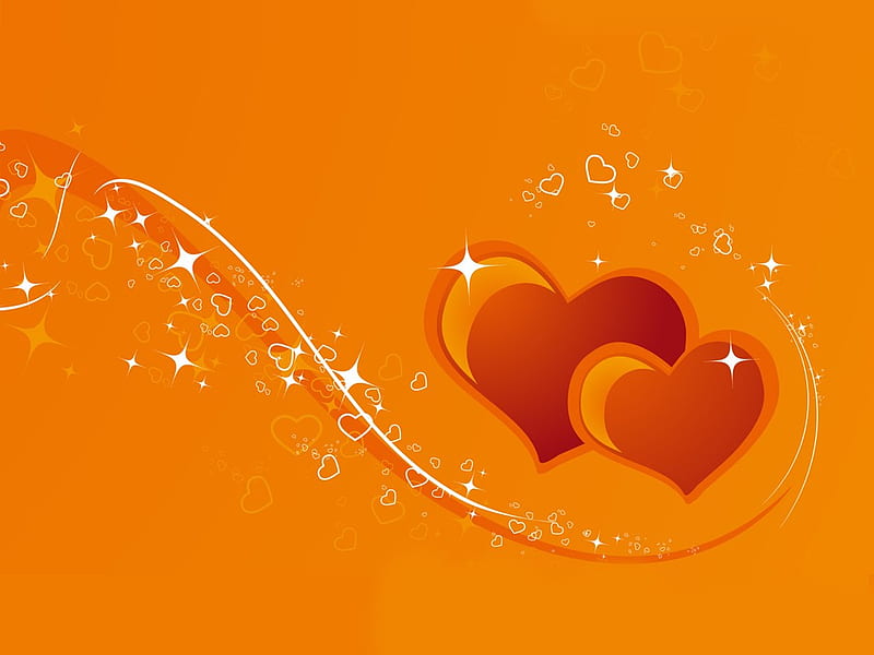 Red hearts on orange background, orange, love, heart, valentine, wave, HD wallpaper