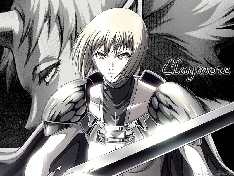Download wallpaper logo, game, Anime, Claymore, soldier, monster, devil,  weapon, section seinen in resolution 1024x1024