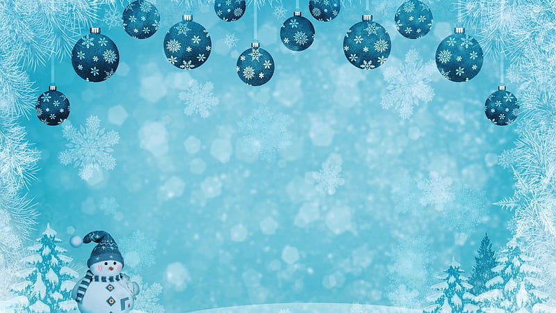 Christmas Ornaments Balls Snowflake And Snowman In Snowfall Background Snowman Hd Wallpaper Peakpx